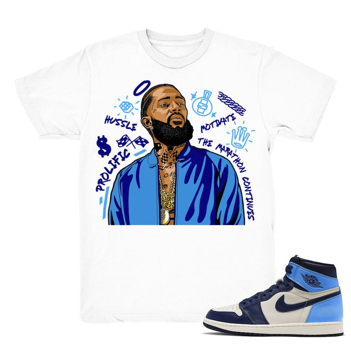 Nipsey Forever Fly - Retro 1 UNC 2019 Match White Tee Shirts