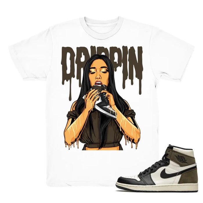 Drippin 1s - Retro 1 OG High Dark Mocha 2020 Match White Tee Shirts