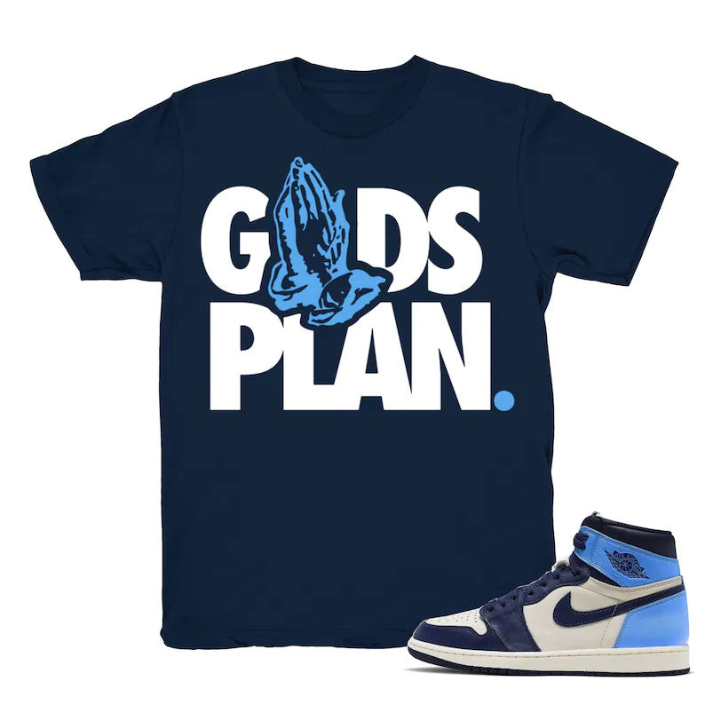 Drake Gods Plan - Retro 1 UNC 2019 Match Navy Tee Shirts