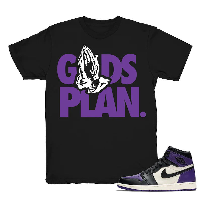 Gods Plan - Retro 1 High OG Court Purple Match Black Tee Shirts