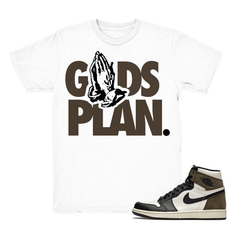 Drake Gods Plan - Retro 1 OG High Dark Mocha 2020 Match White Tee Shirts
