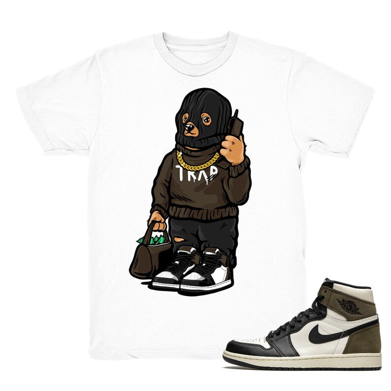 Trap Bear - Retro 1 OG High Dark Mocha 2020 Match White Tee Shirts