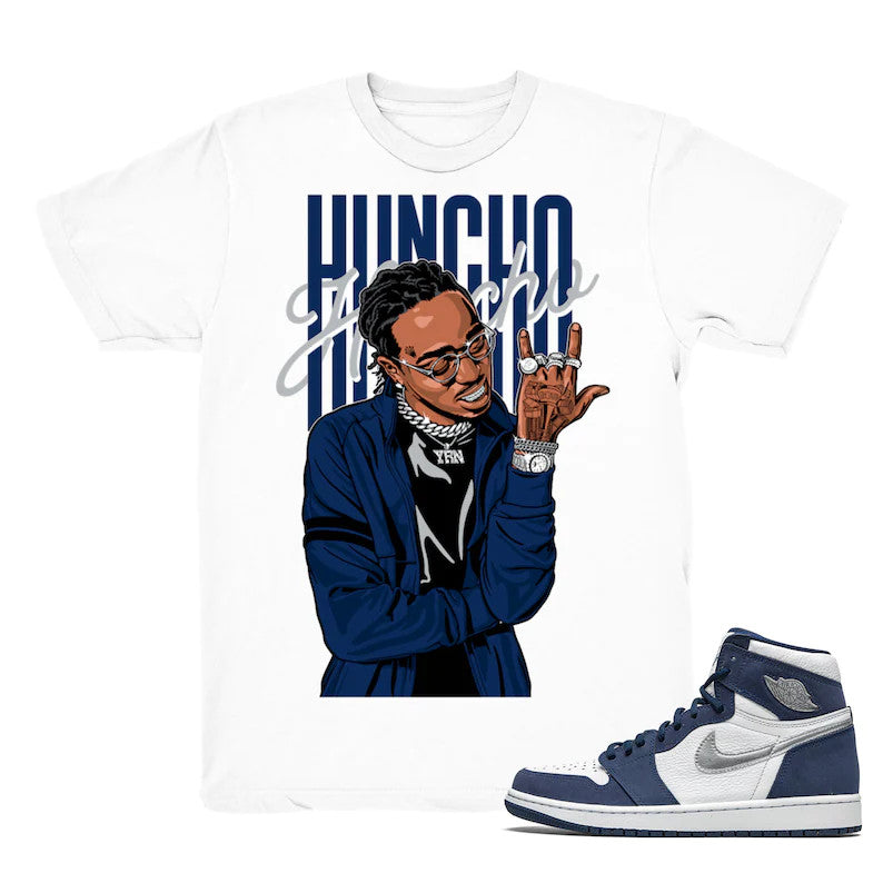 Huncho Flex - Retro 1 High OG CO.JP Midnight Navy Match White Tee Shirts