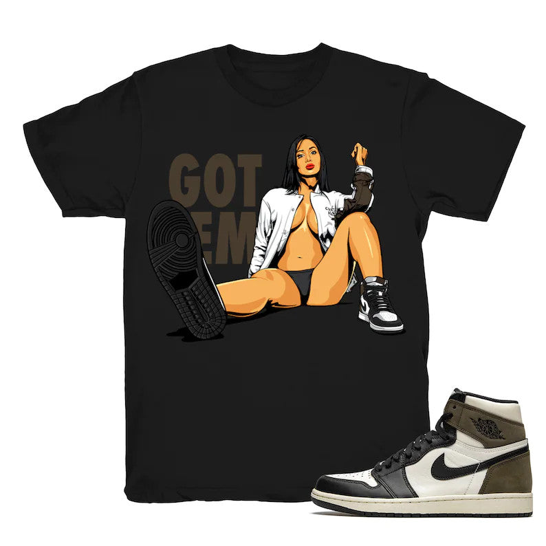 Got Em - Retro 1 OG High Dark Mocha 2020 Match Black Tee Shirts