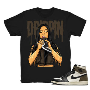 Drippin 1s - Retro 1 OG High Dark Mocha 2020 Match Black Tee Shirts