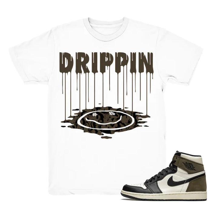 Smiley Drip - Retro 1 OG High Dark Mocha 2020 Match White Tee Shirts