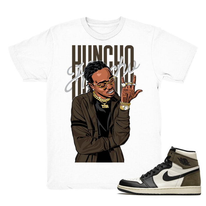 Huncho Flex - Retro 1 OG High Dark Mocha 2020 Match White Tee Shirts