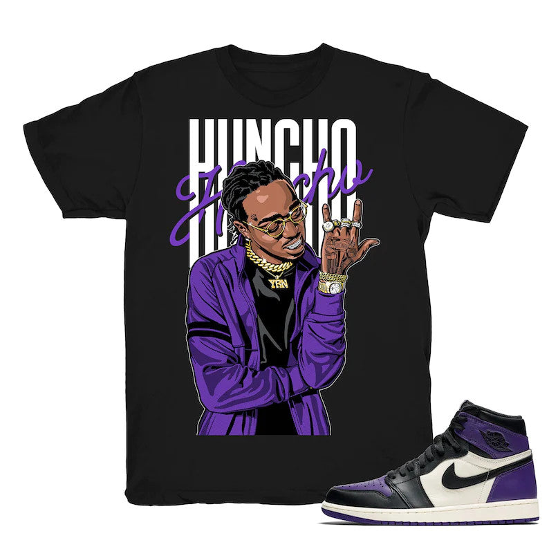 Huncho - Retro 1 High OG Court Purple Match Black Tee Shirts