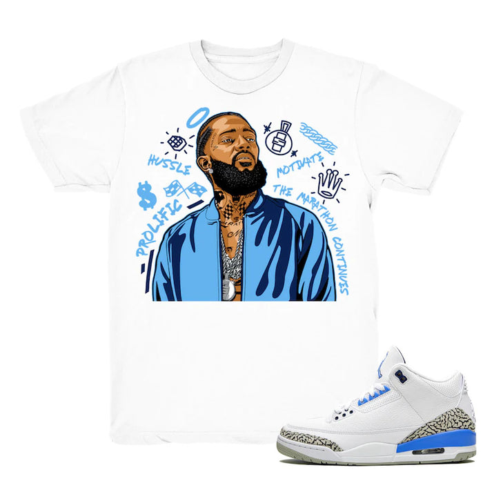 Nipsey Forever Fly - Retro 3 UNC 2020 Match White Tee Shirts