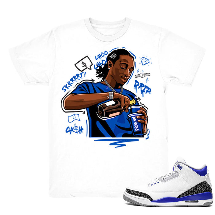 Quavo Drip - Retro 3 Racer Blue 2021 Match White Tee Shirts