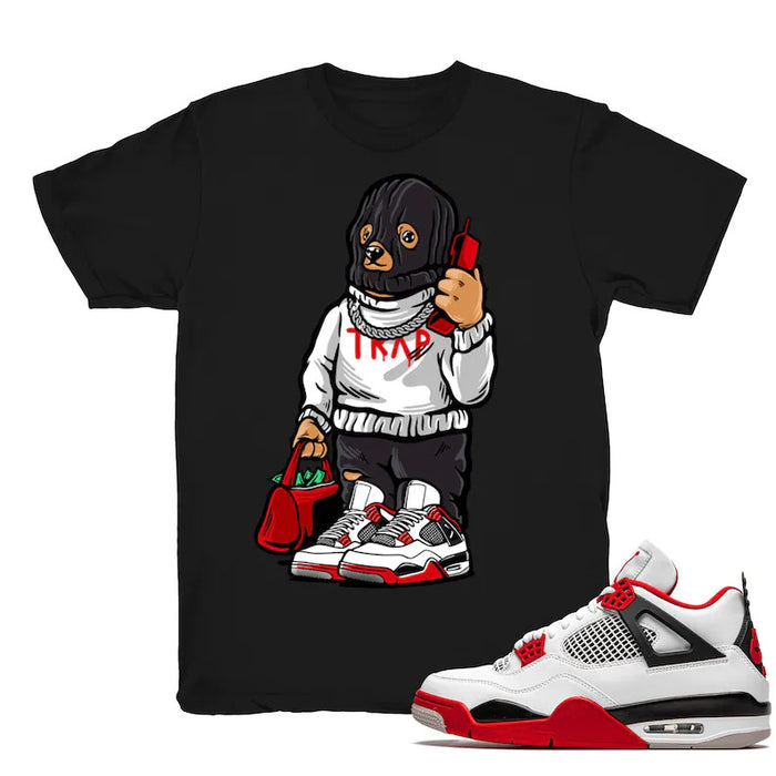 Trap Bear - Retro 4 Fire Red OG Match Black Tee Shirts