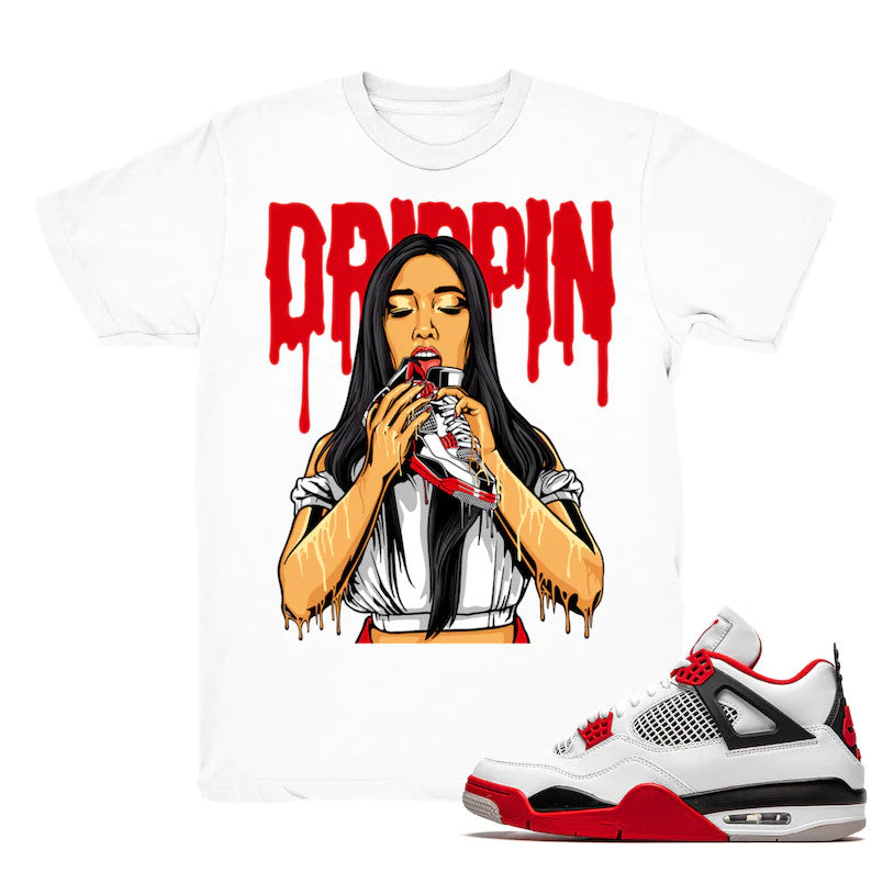4s Drippin - Retro 4 Fire Red OG Match White Tee Shirts