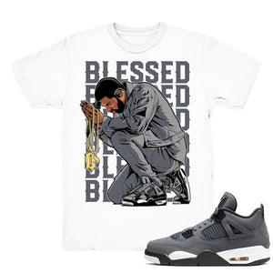 Drake Blessed - Retro 4 Cool Grey Match White Tee Shirts