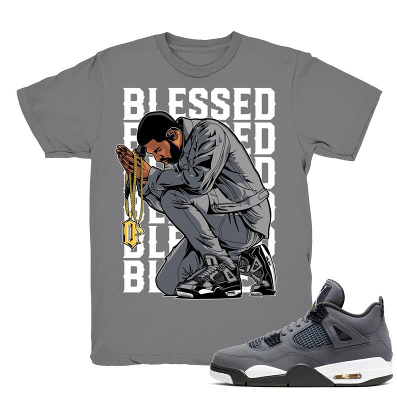 Drake Blessed - Retro 4 Cool Grey Match Grey Tee Shirts