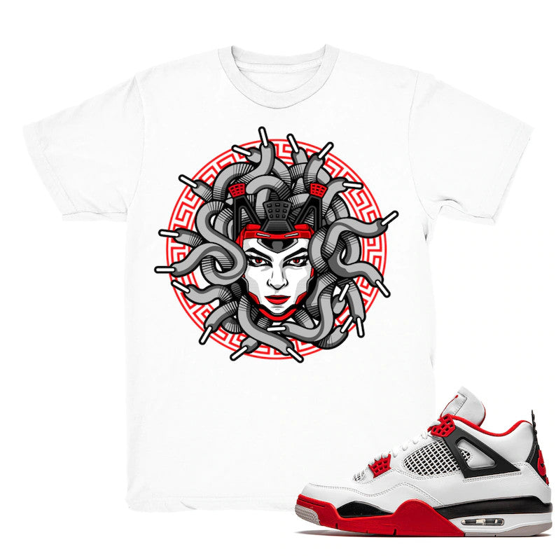 Medusa Laced - Retro 4 Fire Red OG Match White Tee Shirts
