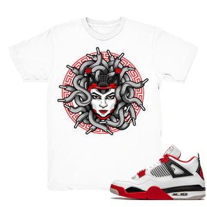 Medusa Laced - Retro 4 Fire Red OG Match White Tee Shirts