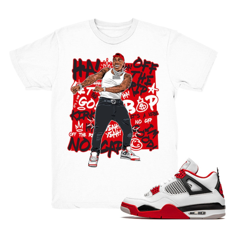DaBaby Vibes - Retro 4 Fire Red OG Match White Tee Shirts