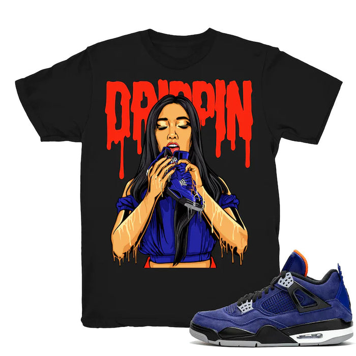 4s Drippin - Retro 4 Winter Loyal Blue 2019 Match Black Tee Shirts