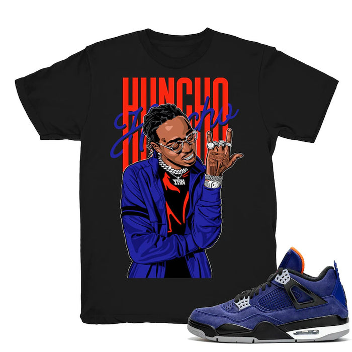 Huncho Flex - Retro 4 Winter Loyal Blue 2019 Match Black Tee Shirts