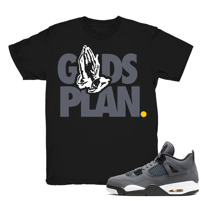 Drake Gods Plan - Retro 4 Cool Grey Match Black Tee Shirts