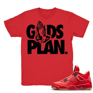 Drake Gods Plan - Retro 4 Fire Red Match Red Tee Shirts