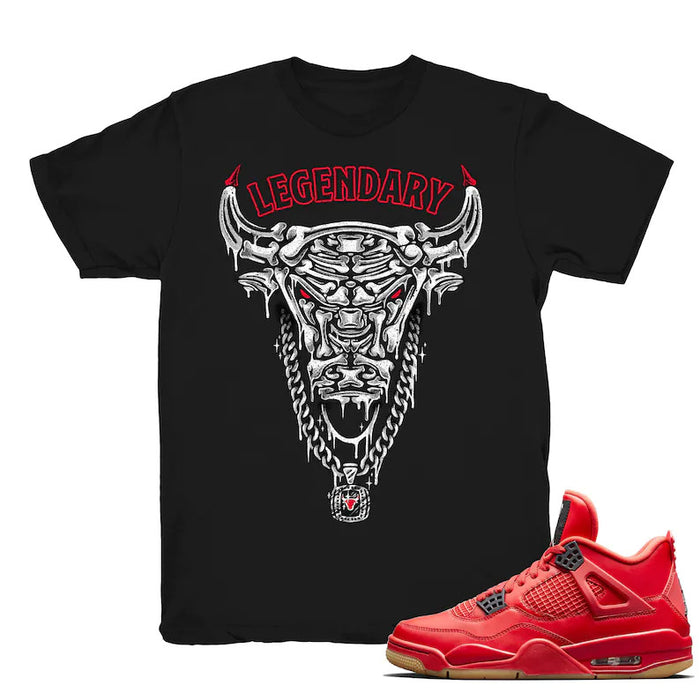 Legendary Bull - Retro 4 Fire Red Match Black Tee Shirts