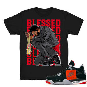 Drake Blessed - Retro 4 Bred 2019 OG Match Black Tee Shirts