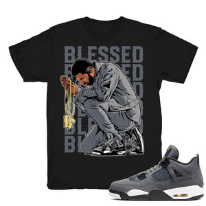Drake Blessed - Retro 4 Cool Grey Match Black Tee Shirts