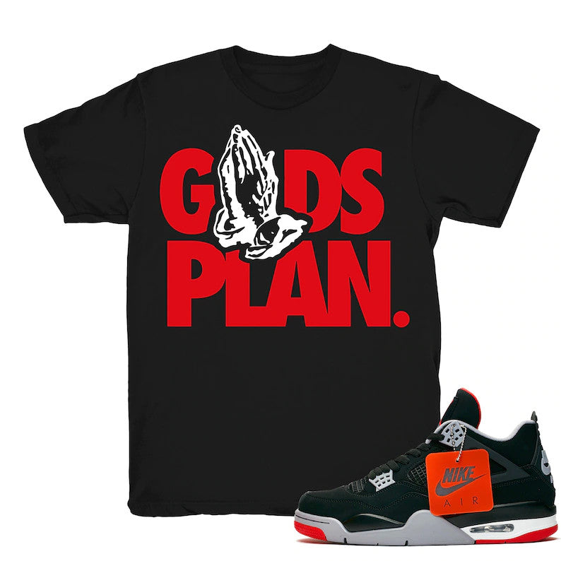 Drake Gods Plan - Retro 4 Bred 2019 OG Match Black Tee Shirts