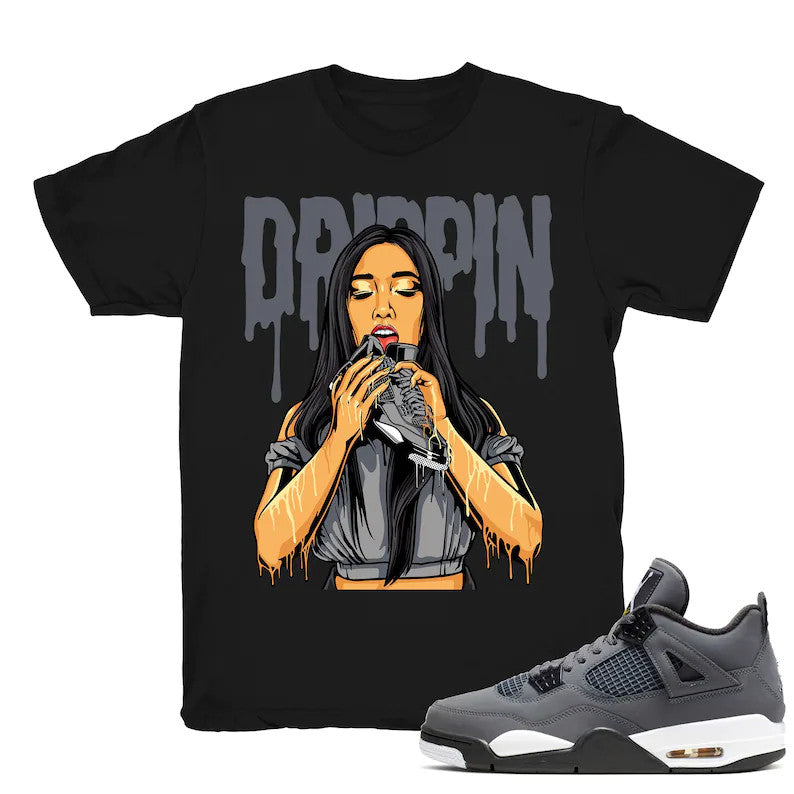 Drippin - Retro 4 Cool Grey Match Black Tee Shirts