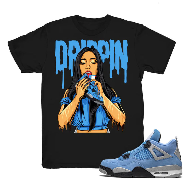 4s Drippin - Retro 4 UNC 2021 Match Black Tee Shirts