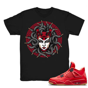 Medusa Laced - Retro 4 Fire Red Match Black Tee Shirts