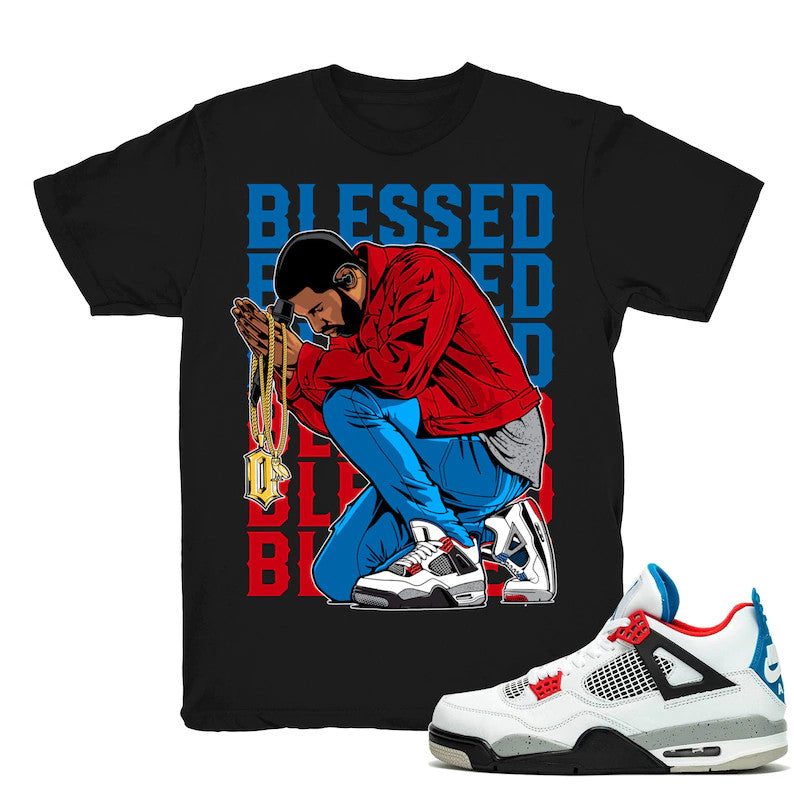 Drake Blessed - Retro 4 What The 4s 2019 Match Black Tee Shirts