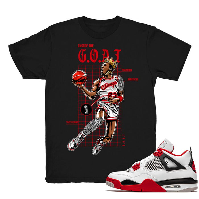 Goat Blueprint - Retro 4 Fire Red OG Match Black Tee Shirts