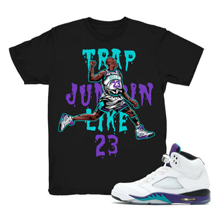 Trap Jumpin - Retro 5 Fresh Prince Grape Match Black Tee Shirts