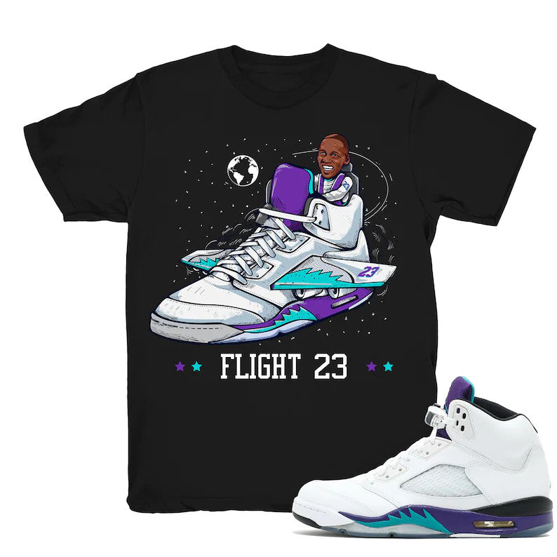 Flight 23 - Retro 5 Fresh Prince Grape Match Black Tee Shirts