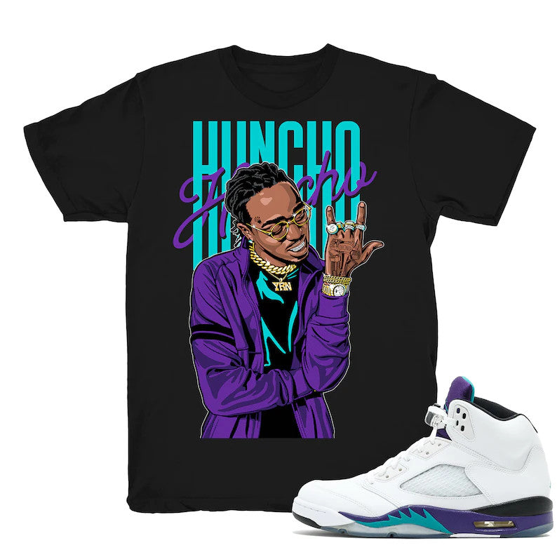 Huncho - Retro 5 Fresh Prince Grape Match Black Tee Shirts