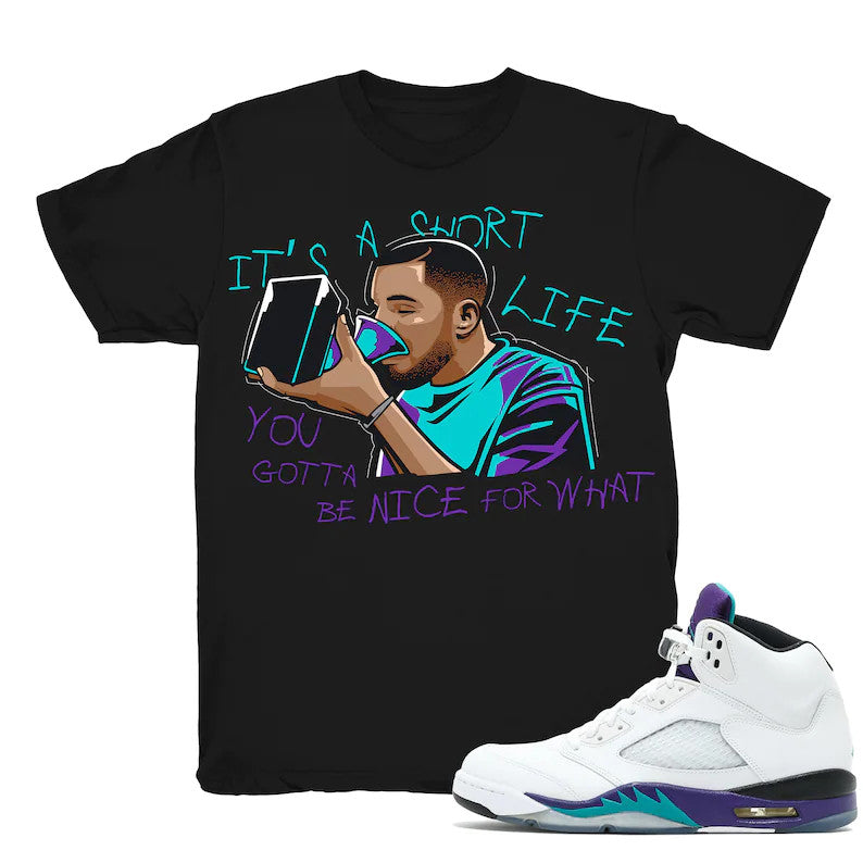 Drake Nice For What - Retro 5 Fresh Prince Grape Match Black Tee Shirts