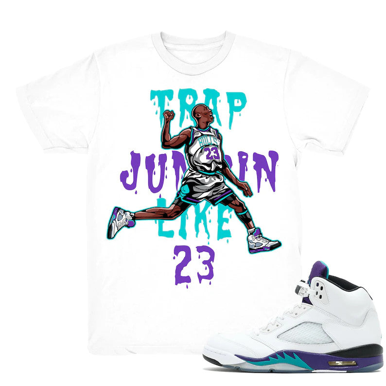 Trap Jumpin - Retro 5 Fresh Prince Grape Match White Tee Shirts