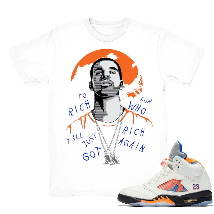 Drake To Rich - Retro 5 Barcelona Match White Tee Shirts