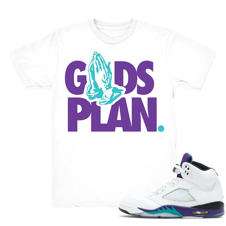 Drake Gods Plan - Retro 5 Fresh Prince Grape Match White Tee Shirts