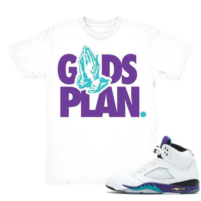 Drake Gods Plan - Retro 5 Fresh Prince Grape Match White Tee Shirts