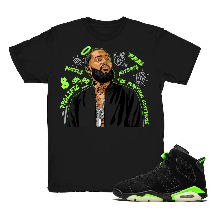 Nipsey Forever Fly - Retro 6 Electric Green Match Black Tee Shirts