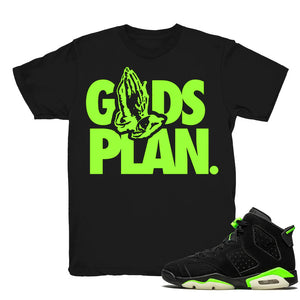 Drake Gods Plan - Retro 6 Electric Green Match Black Tee Shirts