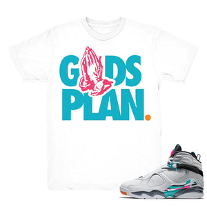 Drake Gods Plan - Retro 8 South Beach Turbo Green Match White Tee Shirts