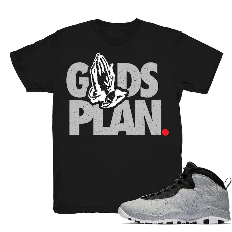 Drake Gods Plan - Retro 10 Cement Match Black Tee Shirts