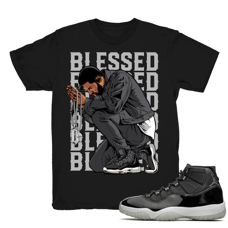 Drake Blessed - Retro 11 25th Anniversary Match Black Tee Shirts