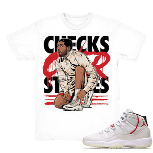 Drake Checks Over Stripes - Retro 11 Platinum Tint Match White Tee Shirts