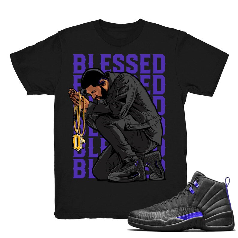 Drake Blessed - Retro 12 Dark Concord Match Black Tee Shirts