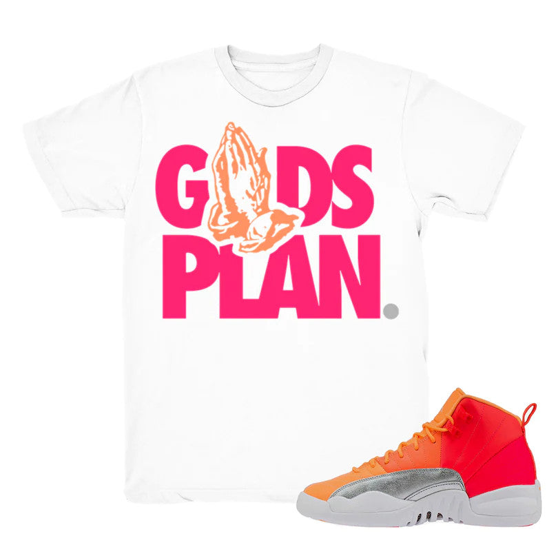 Drake Gods Plan - Retro 12 Hot Punch Sunrise Match White Tee Shirts